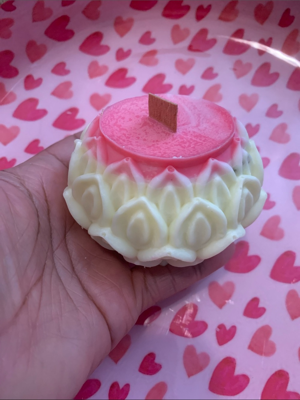 Pink & Yellow Lotus-Shaped Soy Candle with Wooden Wick